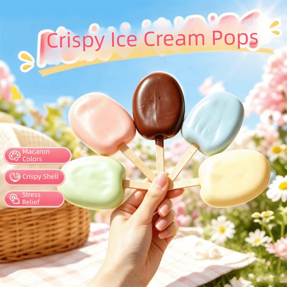 Sensory Fidget Ice Cream Squishy Food Theme Crunch Sound Wax Coating Squishy Popsicle Pinch Crispy Squeeze Children Gifts