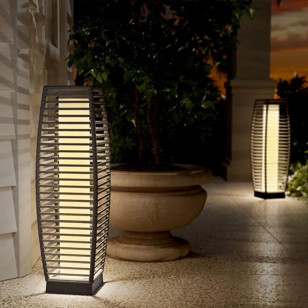 

Outdoor Floor Lamp Solar Powered Lantern Waterproof Wicker Boho Deck Lights for Garden Porch Decor, Large Crossover