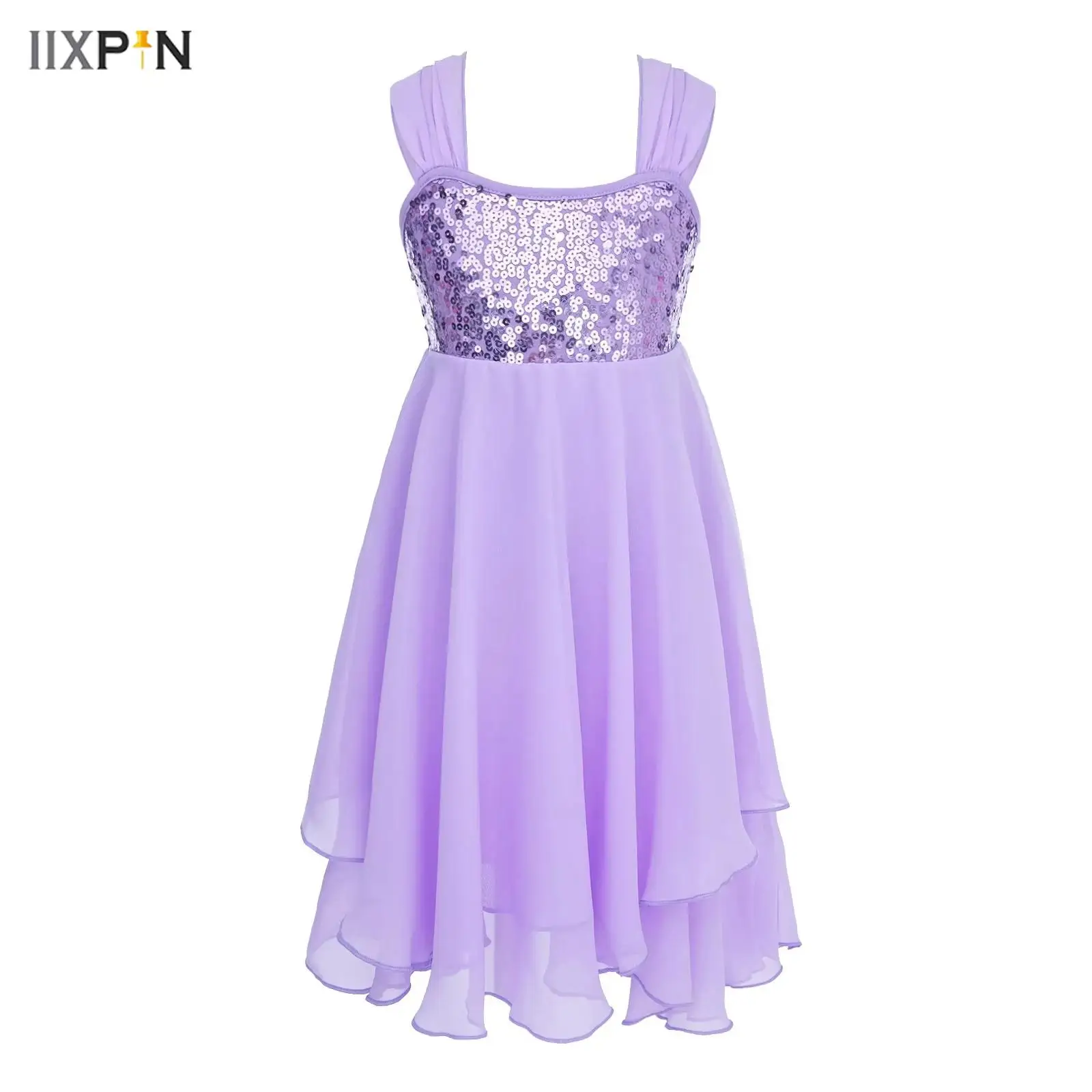 

Kids Girls Dress Chiffon Sequins Party Princess Dress Adjustable Shoulder Straps Ballet Tutu Skirt Gymnastics Leotard Dancewear