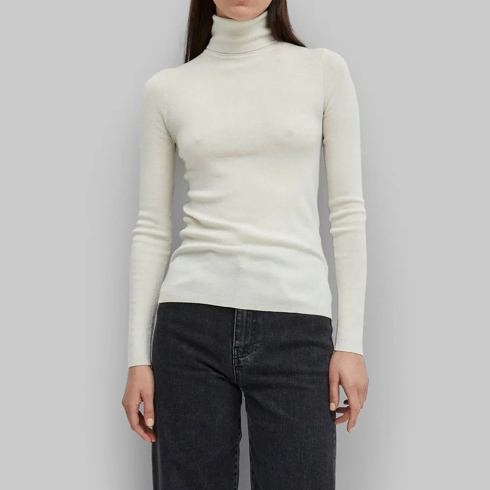 Women\'S Versatile Casual T * Wool Turtleneck Knit Sweater Long-Sleeved Slim Thin White Bottoming Shirt Tops