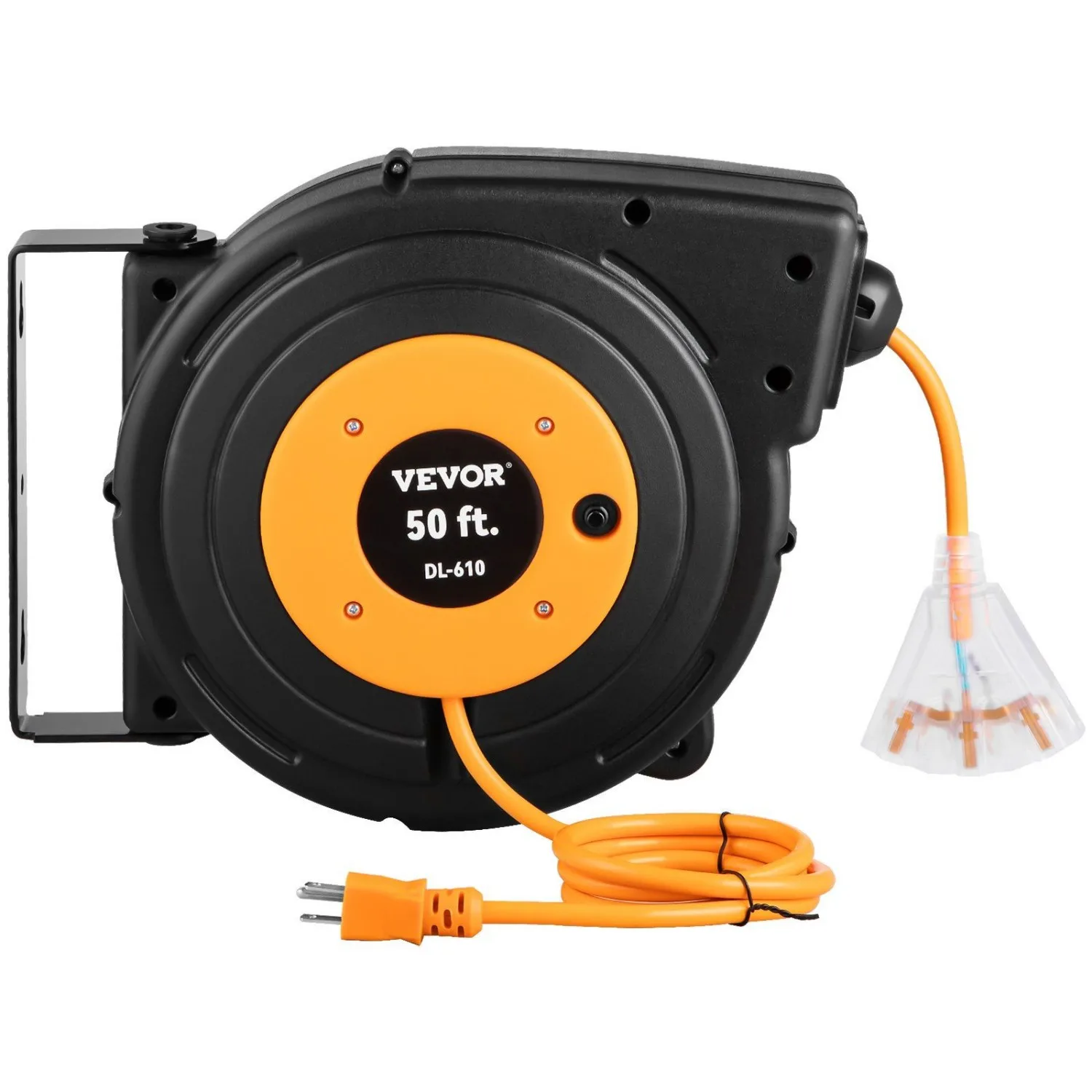 

V50FT Heavy Duty Retractable Extension Cord Reel - 14AWG SJTOW Weather Resistant, 13A/125V, Automatic Retract for Garage, Worksh