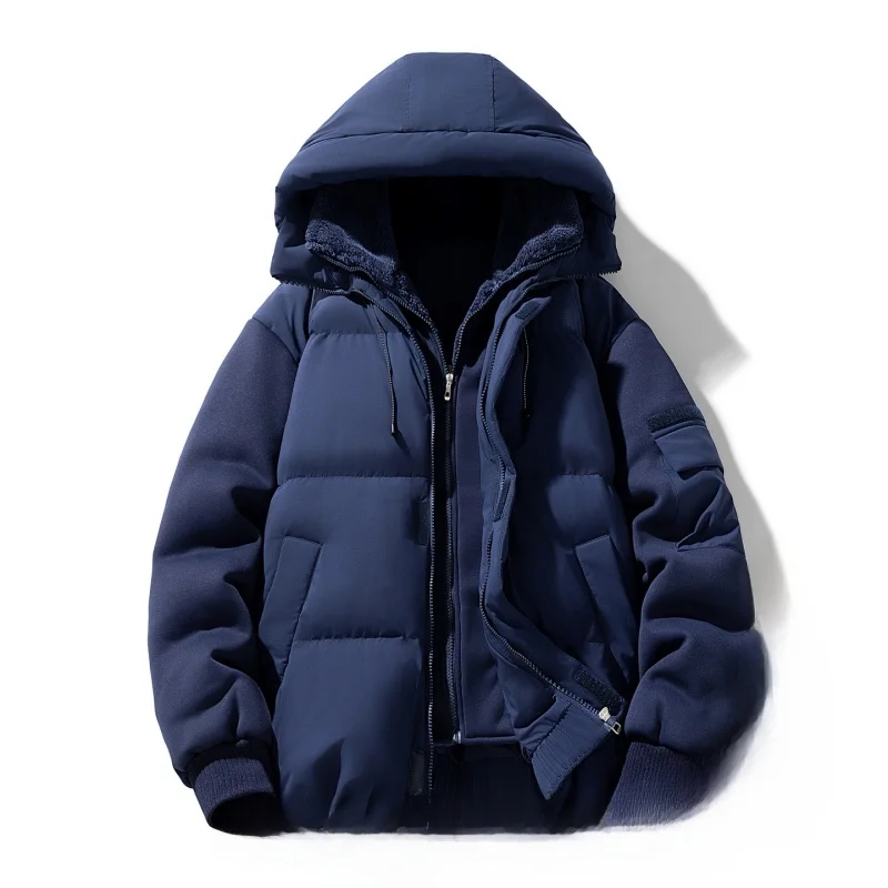 

Winter Thiened Men's Cotton Jaet Hooded Splicing Faion Workwear Sle Warm Casual Cotton Coat Loose Fit Polyester Fiber
