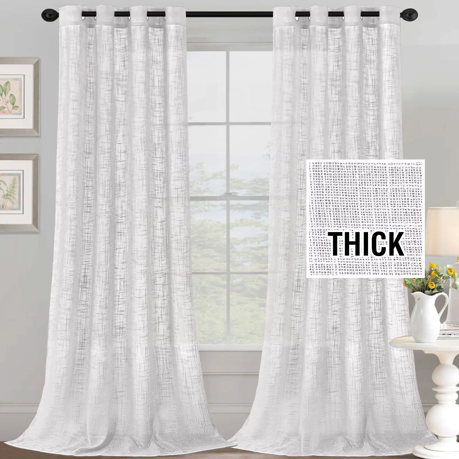 

Extra Long Semi Sheer Curtains Faux Linen 350CM Length Windows Living Room Bedroom Elegant Sheer Curtain