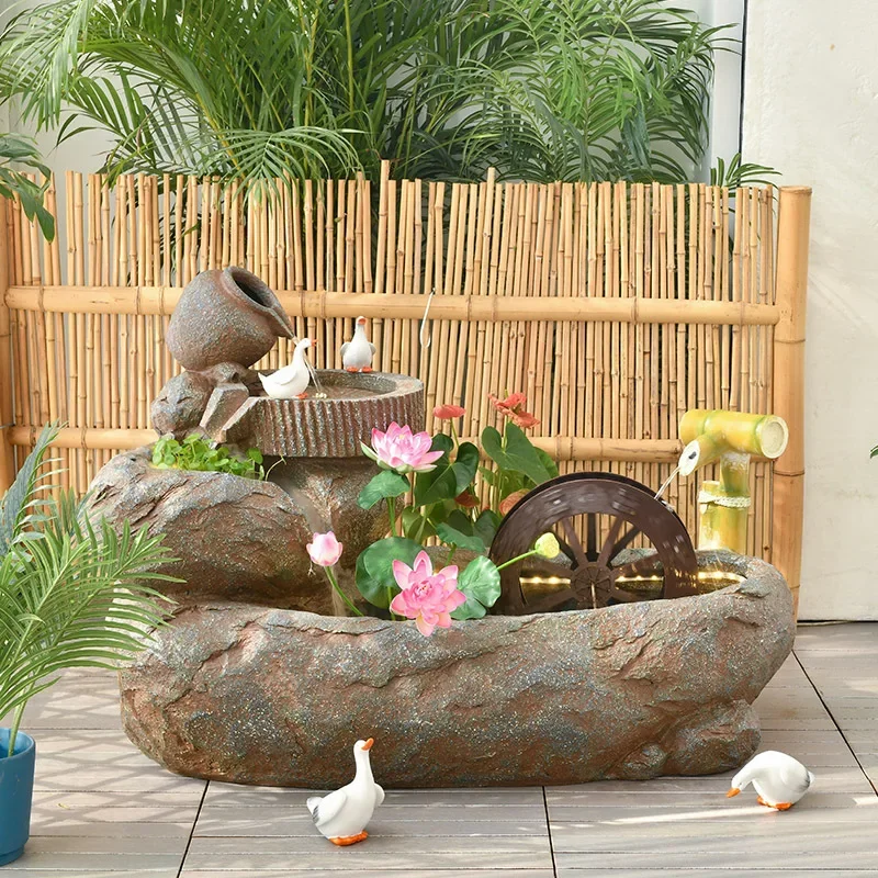 Chinese-style fish pond landscaping rockery flowing water ornament, Pixiu gathering wealth to attract wealth, town house