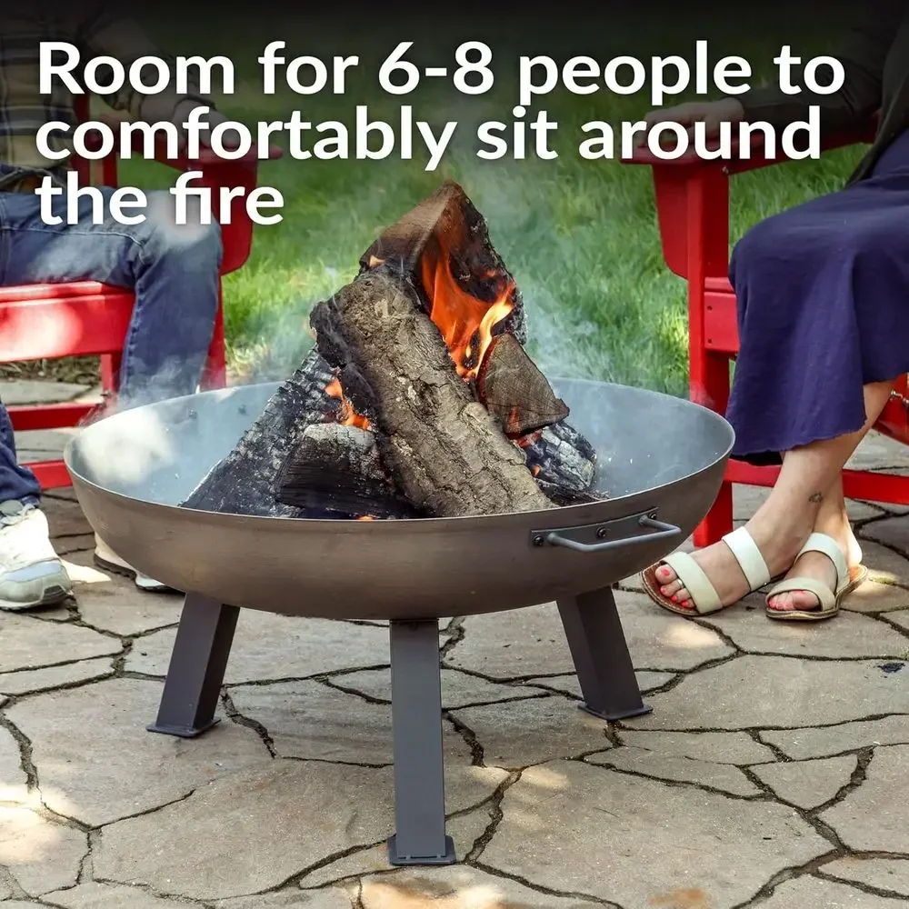 30-Inch Durable Cast Iron Outdoor Wood-Burning Fire Pit Bowl with Handles, Gray