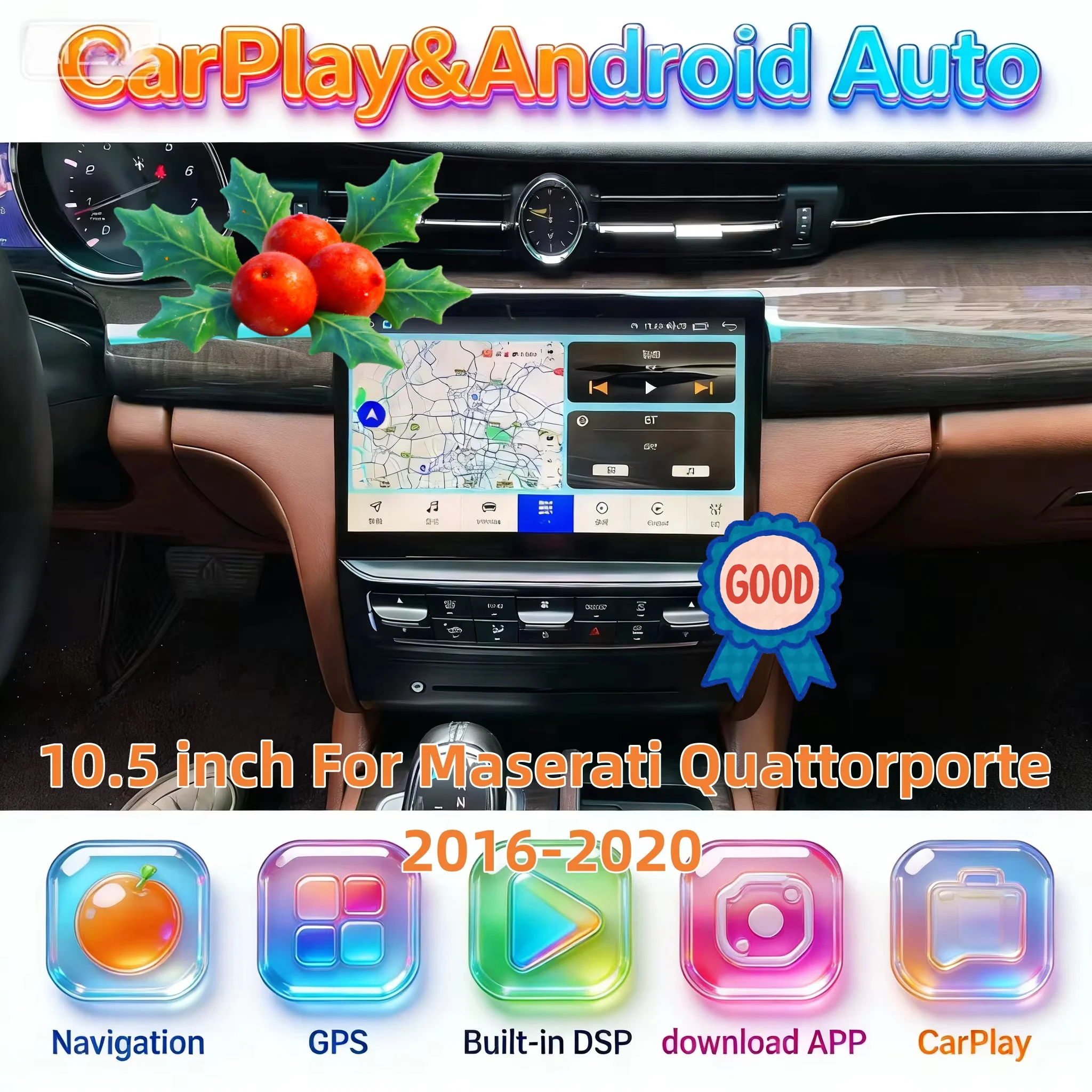 

10,5-дюймовый мультимедийный беспроводной стерео-ресивер BT 5.0 с CarPlay и DSP для Maserati Quattorporte 2016-2020, Android GPS-навигация, сенсорный экран