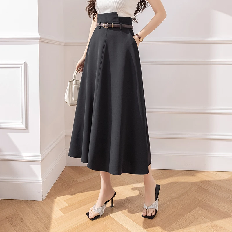 

Vintage Women Irregular High Waist A-line Umbrella Skirt 2025 New Spring Autumn Elegant Long Skirts Korean Ladies Midi Skirts