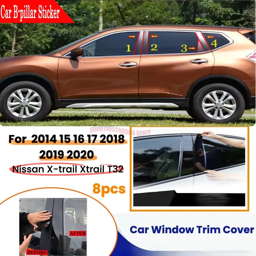 6PCS High Quality PC Black B C Column Window Trim For Nissan X-Trail T32 2014-2020 Middle Pillar Protection Strip Sticker