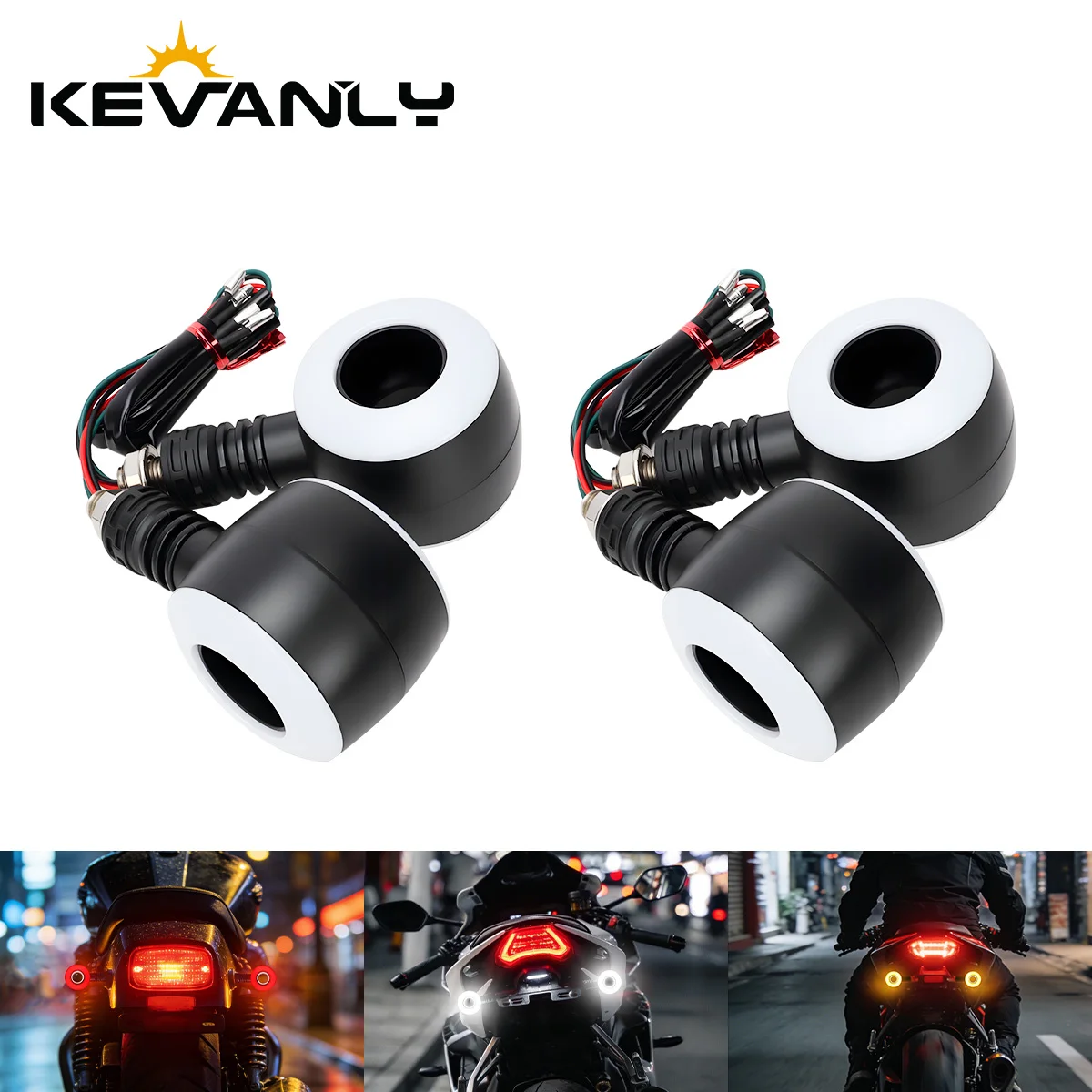 1 Pair Universal Motorcycle Turn Signal Light Circular Design Easy Install Dual Color Driving Turning for Motorcycle ATV UTV 12V