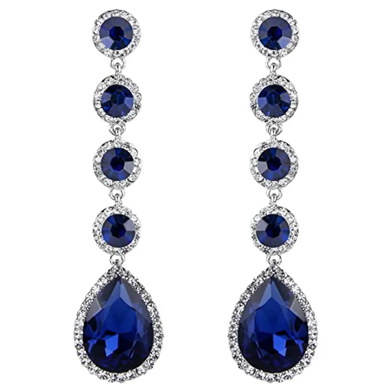 2024 boucles d'oreilles longues en zircone cubique bleue, accessoires de luxe pour femmes, bijoux de caractère pour fête de