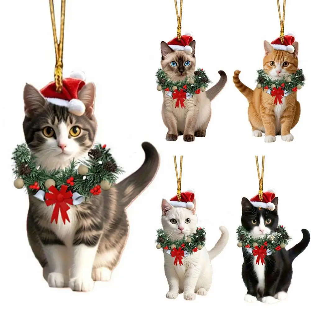 Winter Season Hanging Ornament Christmas Pendant Decoration Festive Cat Christmas Pendant for Car Home Decor Acrylic for Parties