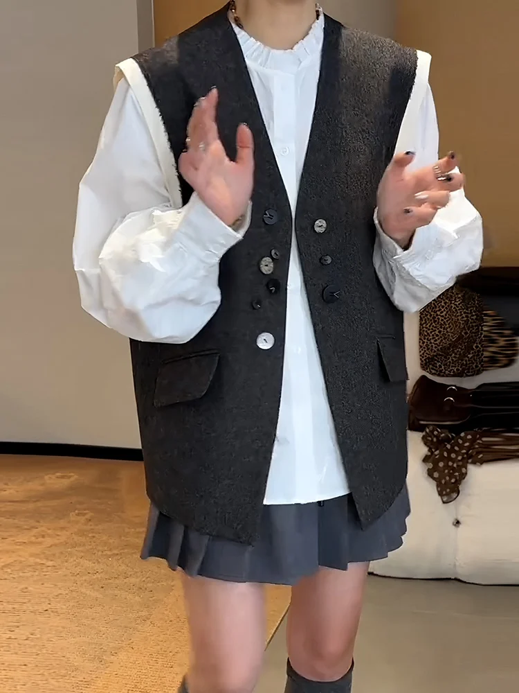 

Женский осенне-зимний жилет на пуговицах с V-образным вырезом больших размеров, новая модная верхняя одежда для повседневной носки