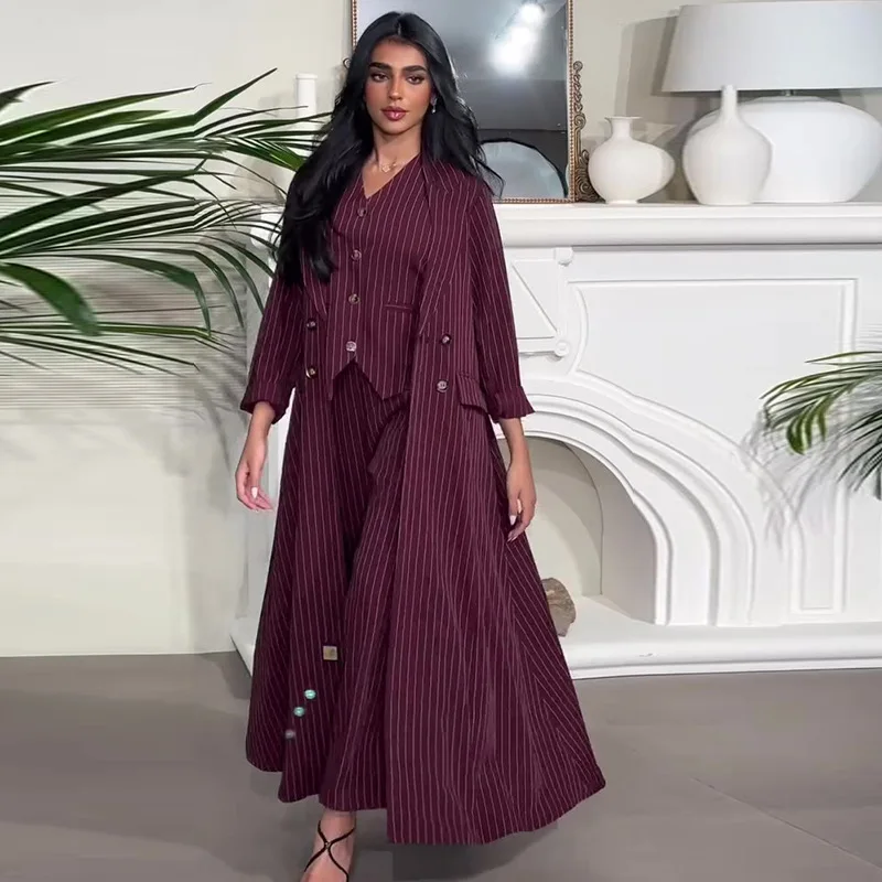 

2025 Autumn New Fashion American Women's Loose Casual Trendy Striped 2 Pieces Sets Long Sleeve Shirts Wide Leg Trousers Pants