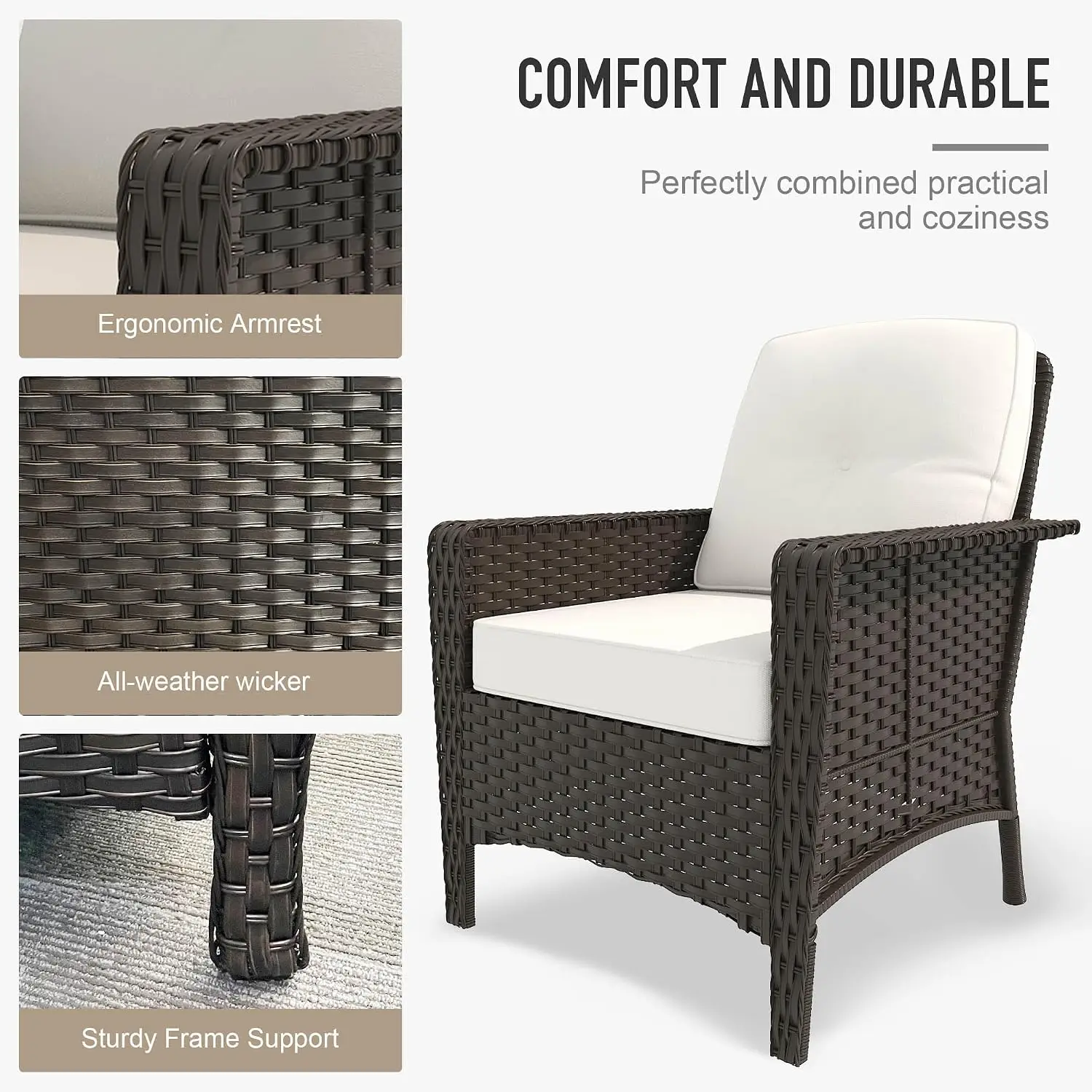 PE Wicker Patio Sofa & Chair & Table 4-Piece Outdoor Garden Balcony Furniture Set, Customized