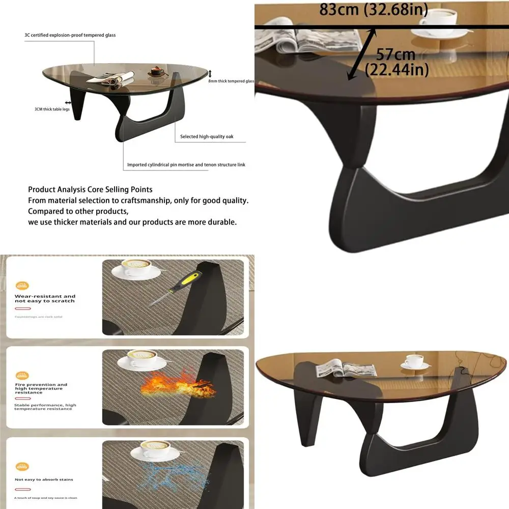 

Industrial-Style Round Glass Coffee Table, 32.68 Diameter x 15.75 High, Living Room & Office Cocktail Table, Black-Brown Finish