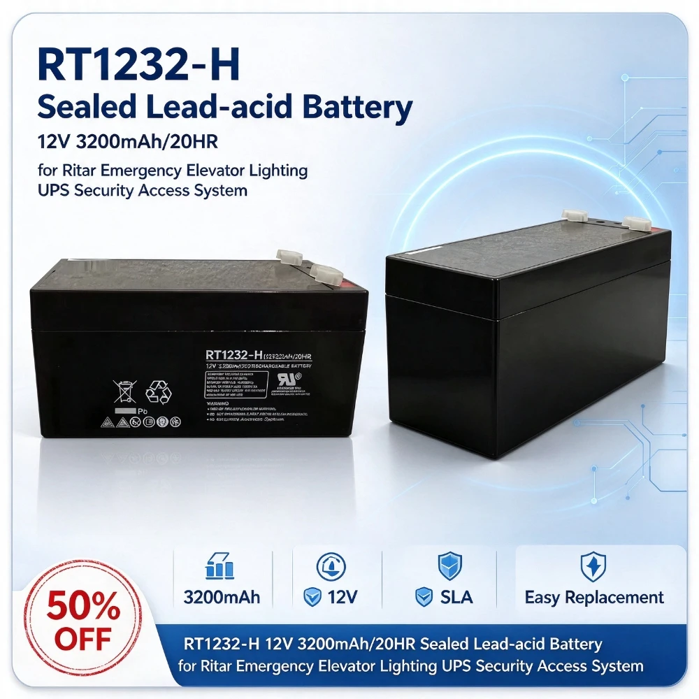 RT1232-H 12V 3200mAh/20HR Sealed Lead-acid Replacement Battery for Ritar Emergency Elevator Lighting UPS Security Access System