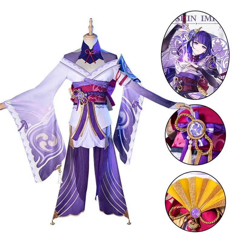 Raiden Shogun Cosplay Fantasia Feminina, Genshin Impact Game, Conjunto Completo, Peruca Sexy, Dia das Bruxas, Anime, Menina