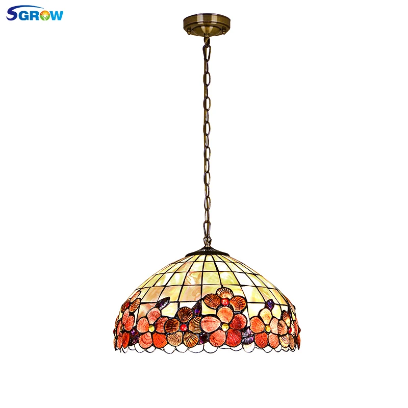 SGROW European Art Shell Pendant Lamps Peony Hanging Lights for Study Room Bedroom Dinning Room Living Room Light Lampar