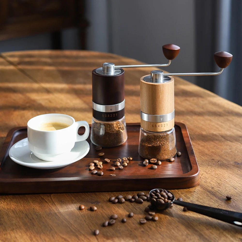 New Arrival Kitchen Gadgets: Wooden Manual Coffee Bean Grinder with Stainless Steel Burr and Adjustable Grind Settings