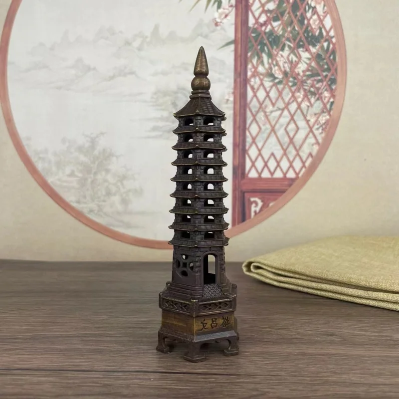 Wenchang Tower Ornament, Nine-Tier or Thirteen-Tier, Pure Copper, for Study Room or Office Desktop Decoration, Brass Layered Cra