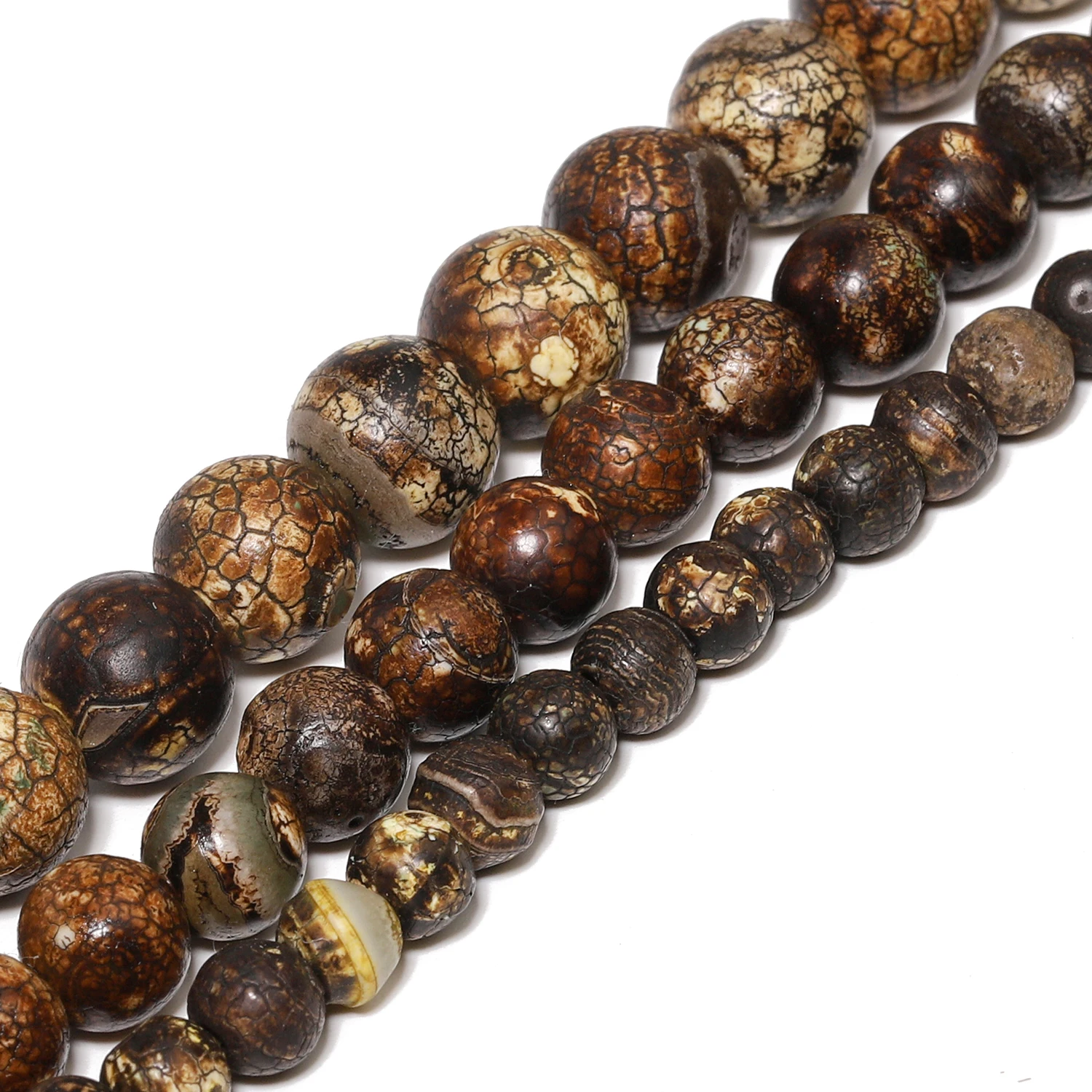 6mm 8mm10mm Round Natural Brown Cracked Agate Stone Beads For DIY Bracelet Neckalce Loose Spacer Bead Jewelry Making Accessories