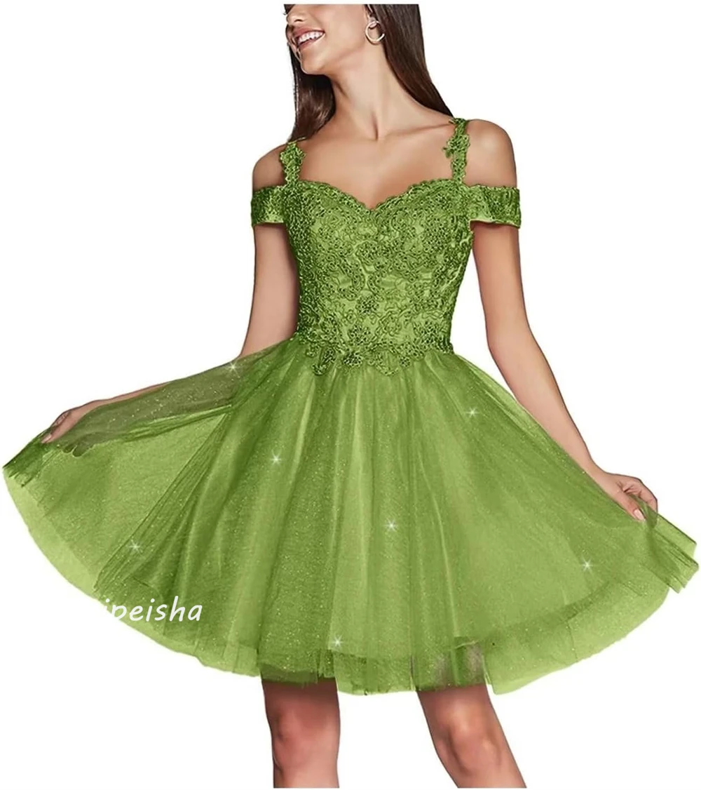 Tulle Sequined Ruched Party A-line Sweetheart Bespoke Occasion Gown Knee Length Dresses