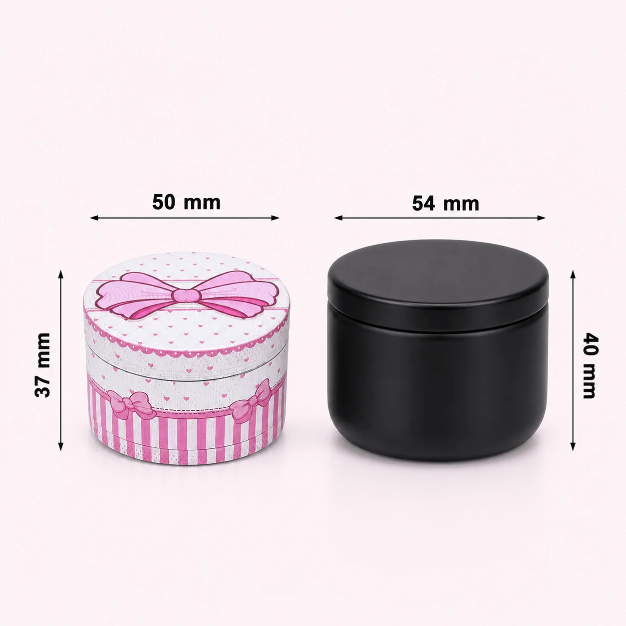 50mm Pink Bow Zinc Alloy Herb Grinder Four Layer Manual Tobacco Mill with Black Storage Jar Set Portable Smoking Accessories