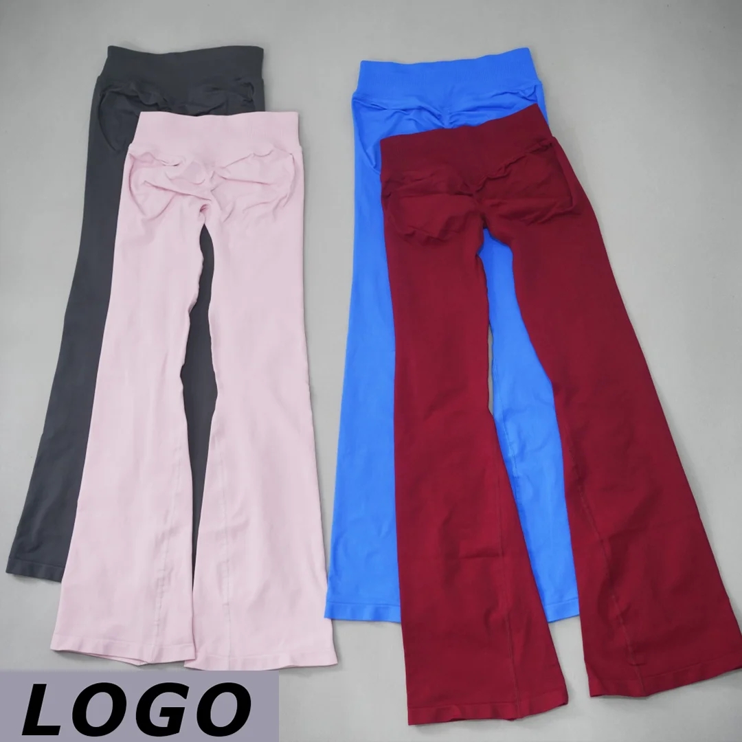 LOGO DF Women Seamless Flare Yoga Leggings Butt Lifting High Elastic Quick Dry Breathable Flared Trousers Squat Proof Gym Fitnes