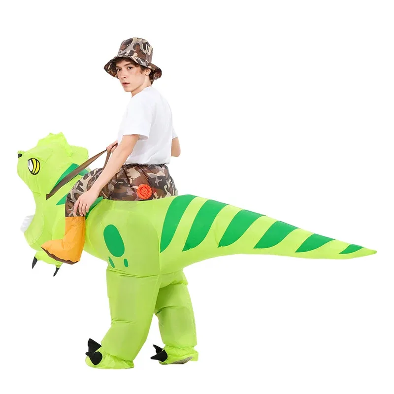 Funny Adults Kids Inflatable Riding Green Dinosaur Cosplay Fancy-dress Halloween Holiday Theme Party Costumes