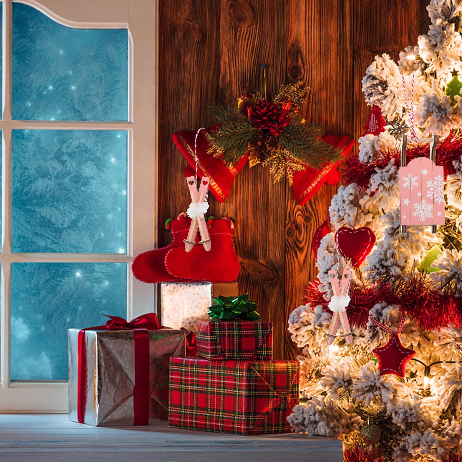 

3Pcs Wooden Sleigh Pendants Christmas Tree Hanging Decors Festive Holiday Party Christmas Tree Pendants Wooden Decors