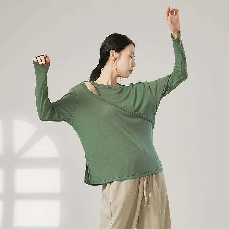 Одежда для современных танцев, свободная блузка, танцевальная одежда с длинными рукавами, одежда для взрослых, топы для классических танцев.