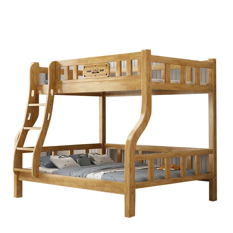 Modern Design Standard Size Original Oak Solid Wood Double Bunk Bed High Low Eco-Friendly Durable Bedroom Furniture for Children