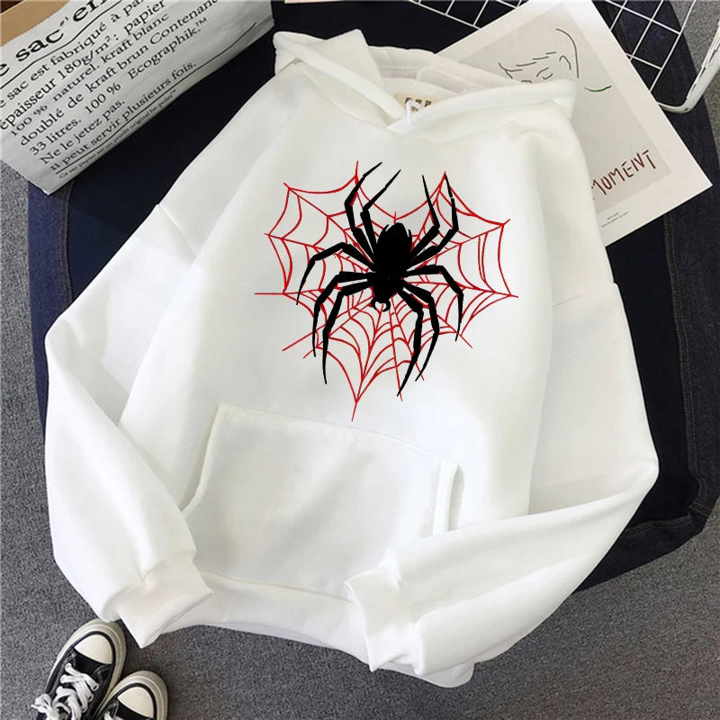 Women's Spider Graphic Gothic Printed Hoodies Casual Vintage Sweashirts Woman Autunm Winter Long Sleeve Hooded Pullovers Clothes