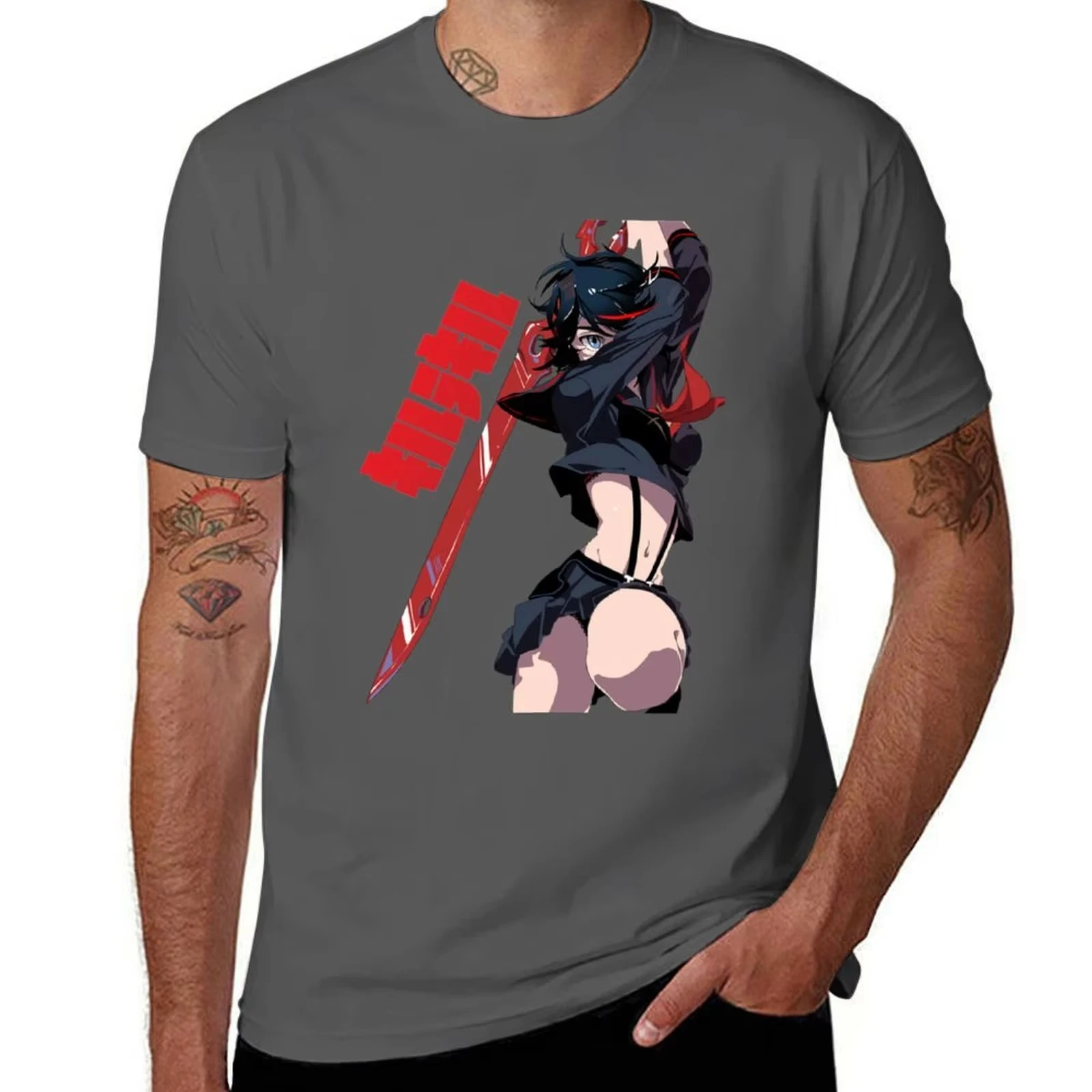 Kill La Kill Ryuko Matoi Graphic Washed Cotton T‑shirt Unisex Breathable Oversized Short Sleeve Harajuku Streetwear Casual Tops