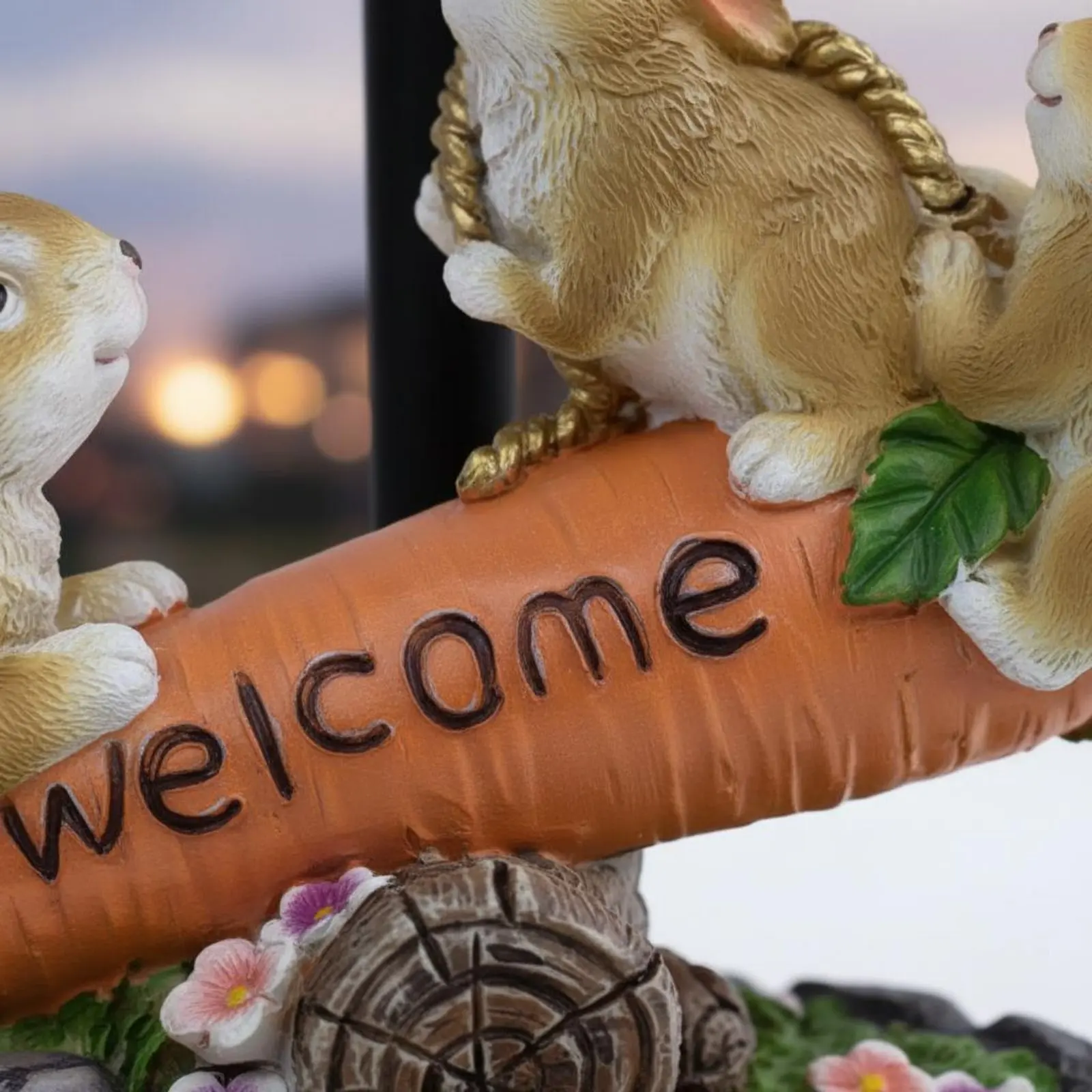 Solar Rabbit Statue Decorative Rabbit Solar Light Garden Decor Warm Radiance Welcome Sign for Yard, Patio