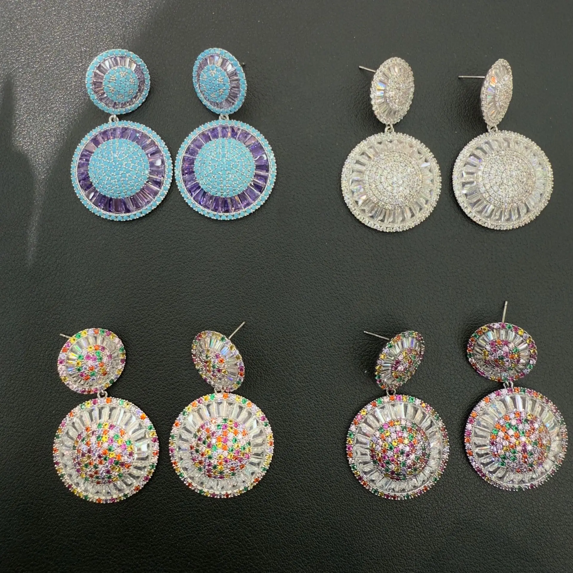 

earrings and ring for women shiny zircon jewelry blue purple white multicolor round dangling earrings opening ring