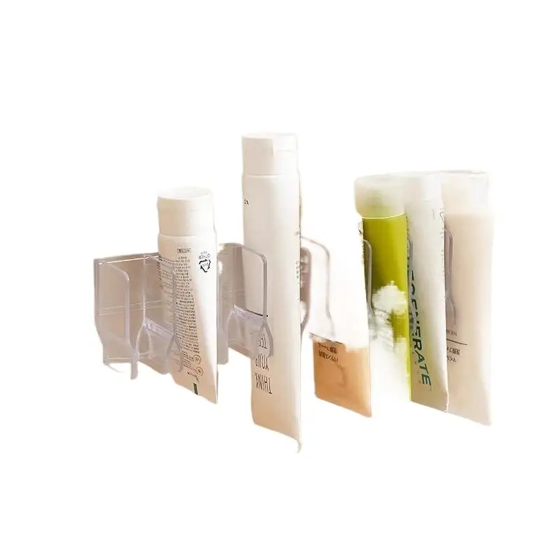 Punch Free Plastic Wall Storage Rack Dual Purpose Adhesive Cosmetics Holder for Vanity Kitchen Bathroom