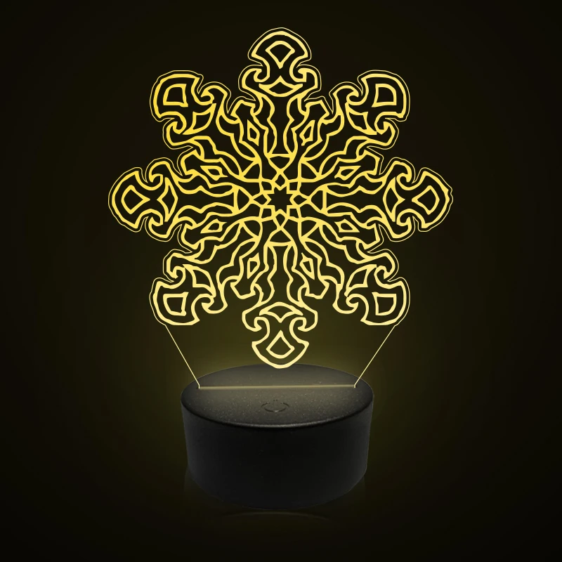 Personalized Nightlight USB LED Customized 3D Snowflake Lamp Decoration Bedroom Birthday For Children Gift Black Base 7 Colors