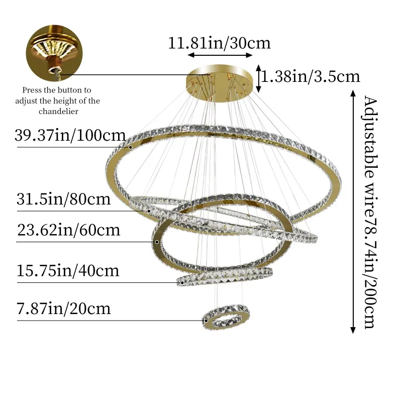 Wholesale Price Smart LED IP33 Ceiling Lamp Remote Steel Crystal Chandelier for Living Room Bedroom Illumination