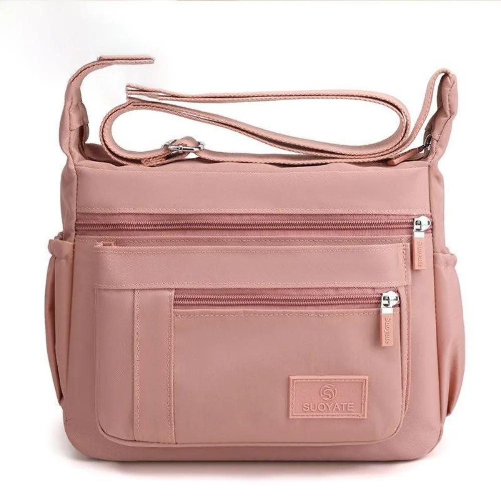 

Nylon Multi Pockets Shoulder Bag Large Capacity Solid Color Fashion Crossbody Bag Waterproof Portable Multi Zipper Pocket Bag