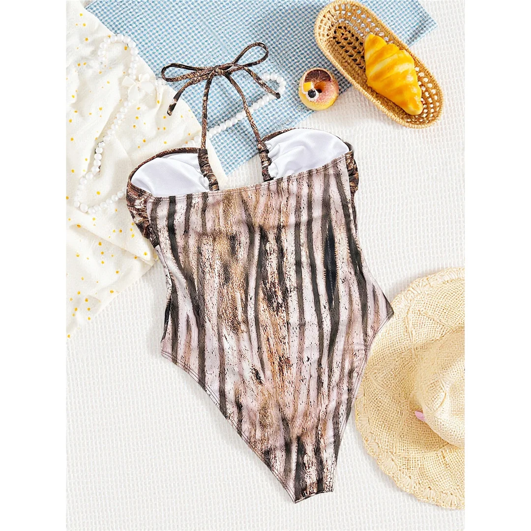 Sexy Leopard Neckholder Badeanzug mit Bauchausschnitt für Damen, einteiliger Badeanzug, Monokini mit hohem Beinausschnitt, Badebekleidung, Badeanzug V7882 – Detail 7