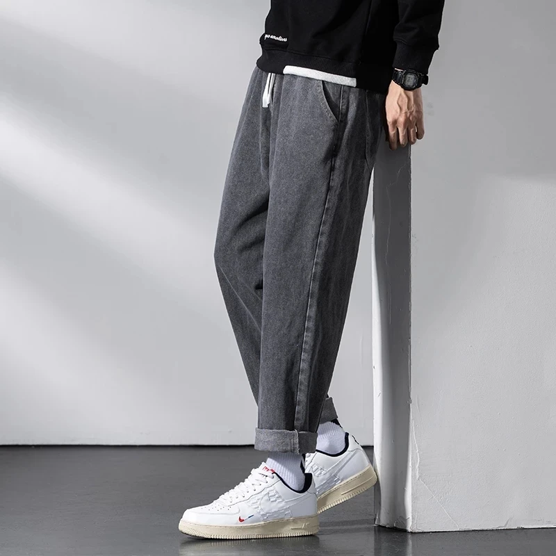 4-Color Men's Jeans High-End Brand Youth Elastic Waist Wide-Leg Pants 2025 Autumn Trendy Fashion All-Match Loose Denim Trousers