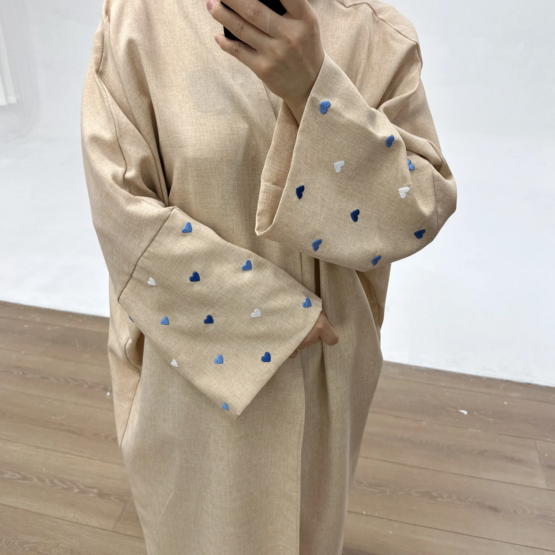 Heart Embroidery Open Abaya 2025 Kimono Coat Muslim Women Dress Islamic Modest Clothing Ramadan Eid Cardigan Kaftan Dubai Robe
