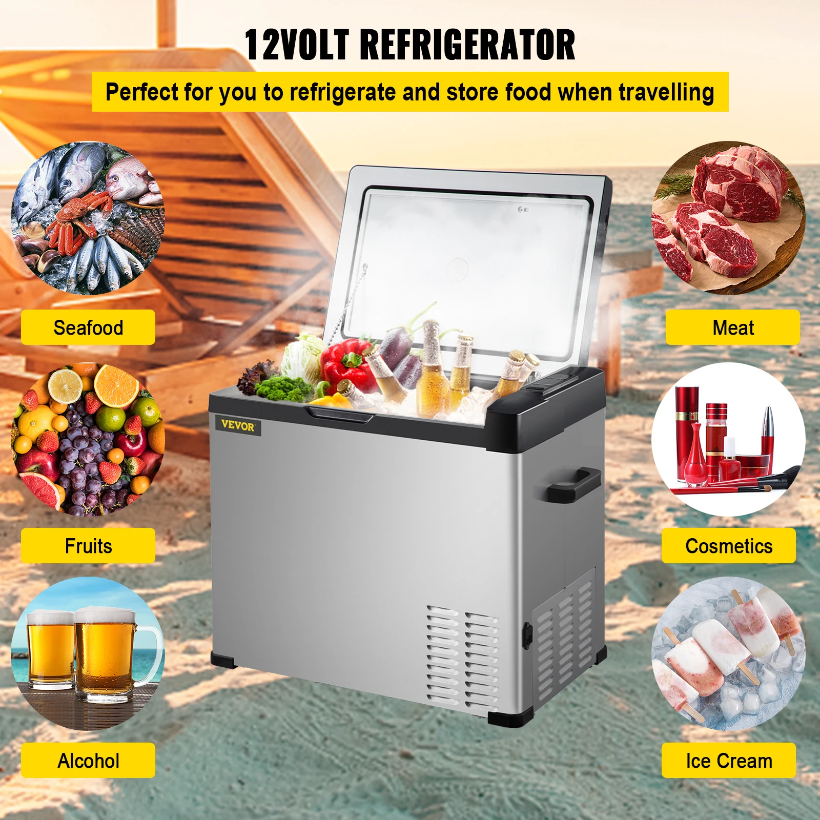 VEVOR 30L 40L 50L Mini Car Refrigerator Portable Small Fridge Freezer 12V/24V DC 110-240 AC Cooler for Outdoors Caravan Camping