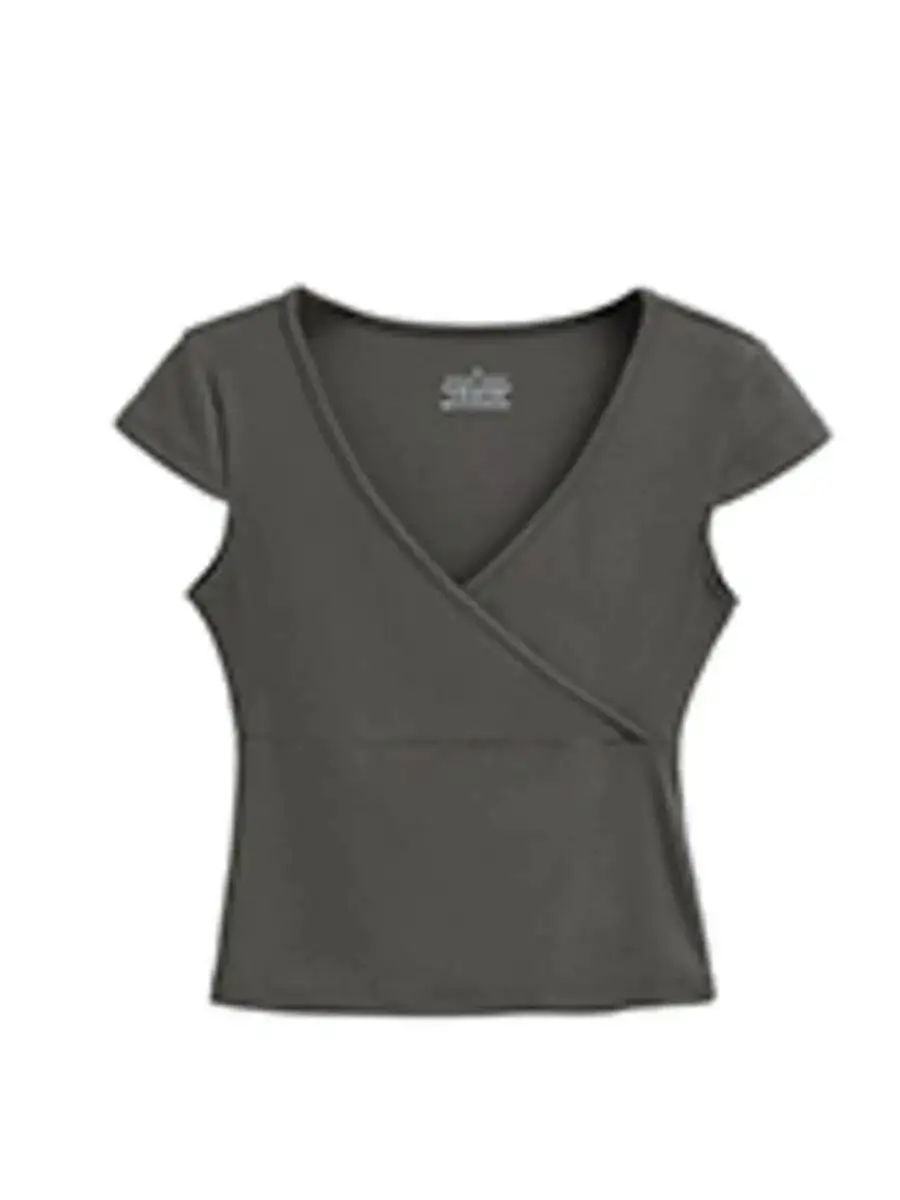 Pure Desire Spicy Girl Sexy Low Cut Kreuz V-ausschnitt Abnehmen Einfarbig Kurzarm T-shirt Top Frauen T-shirt Mode Frauen XWP8