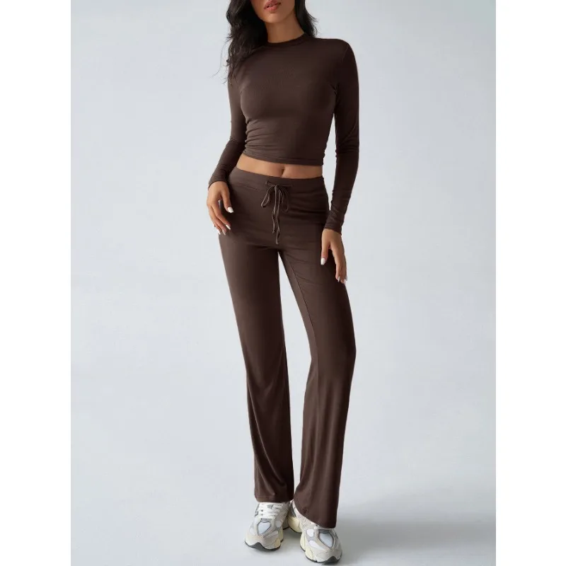 

Women's Autumn and Winter Sports Yoga Style Long-sleeved T-shirt Straight High-waist Trousers Suit