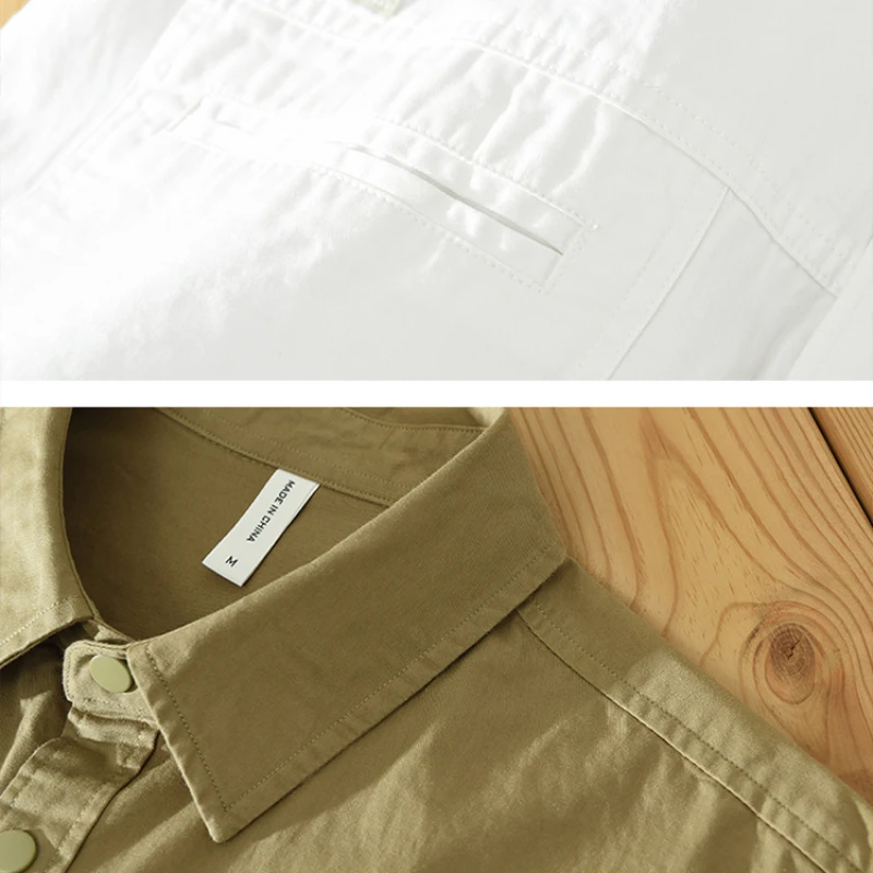 Camisas masculinas de manga comprida, puro algodão, literatura solta, tendência artística, tops com todos os jogos, casual, primavera e outono,