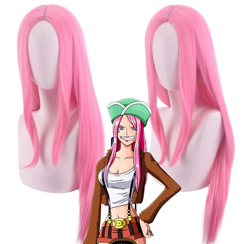 Peluca larga y recta de Anime rosa de una pieza con personaje de joyería Bonney, peluca de Cosplay para mujeres, pelucas de pelo sintético resistentes al calor