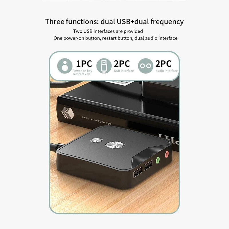 Computer Desktop Power Switch External PC Host Power Supply On/Off Push Button Switch, Dual USB And Audio Ports Easy To Use