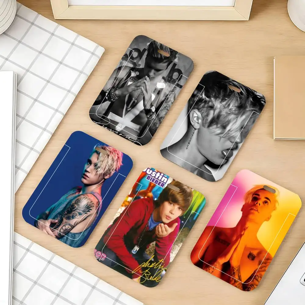 Singer Justin B-Bieber ID Card Holder Lanyard Covers Women Men Work Permit Holder Students Kids Bus Cards Case